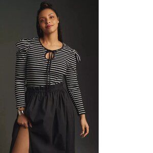 Anthropologie Black and White Striped Long Sleeve Top